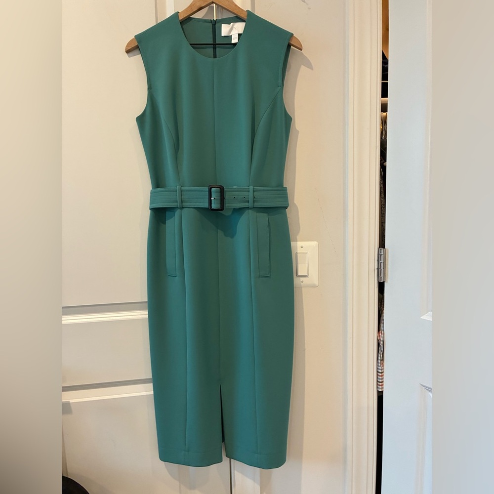 Hugo Boss Teal Sleeveless Belted Dress